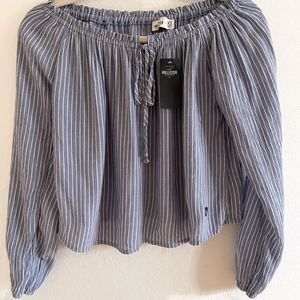 NWT HOLLISTER Blue/White Off Shoulder Crop Top XS